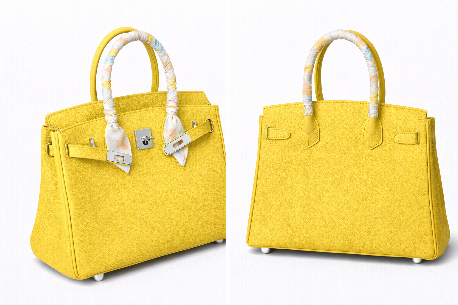 Elara Sac à poignée supérieure avec foulard – Jaune doux