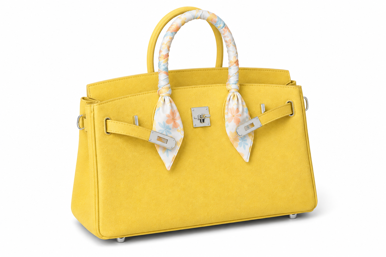 Elara Sac à poignée supérieure avec foulard – Jaune doux