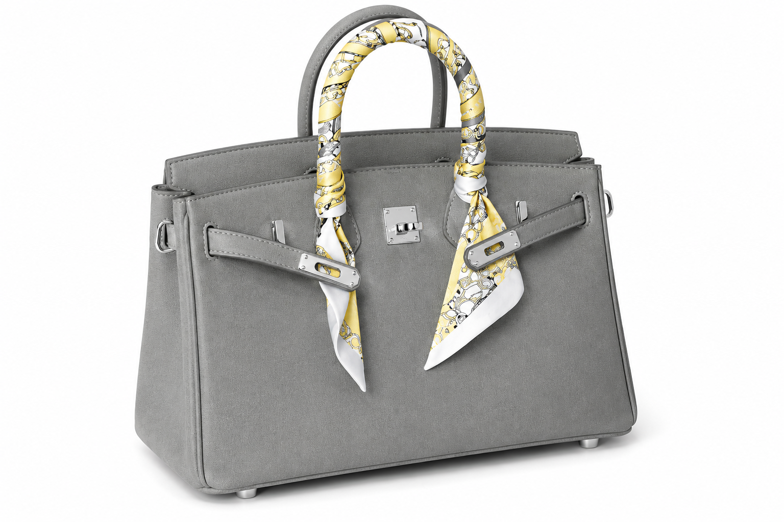 Elara Sac à poignée supérieure avec foulard – Gris perle