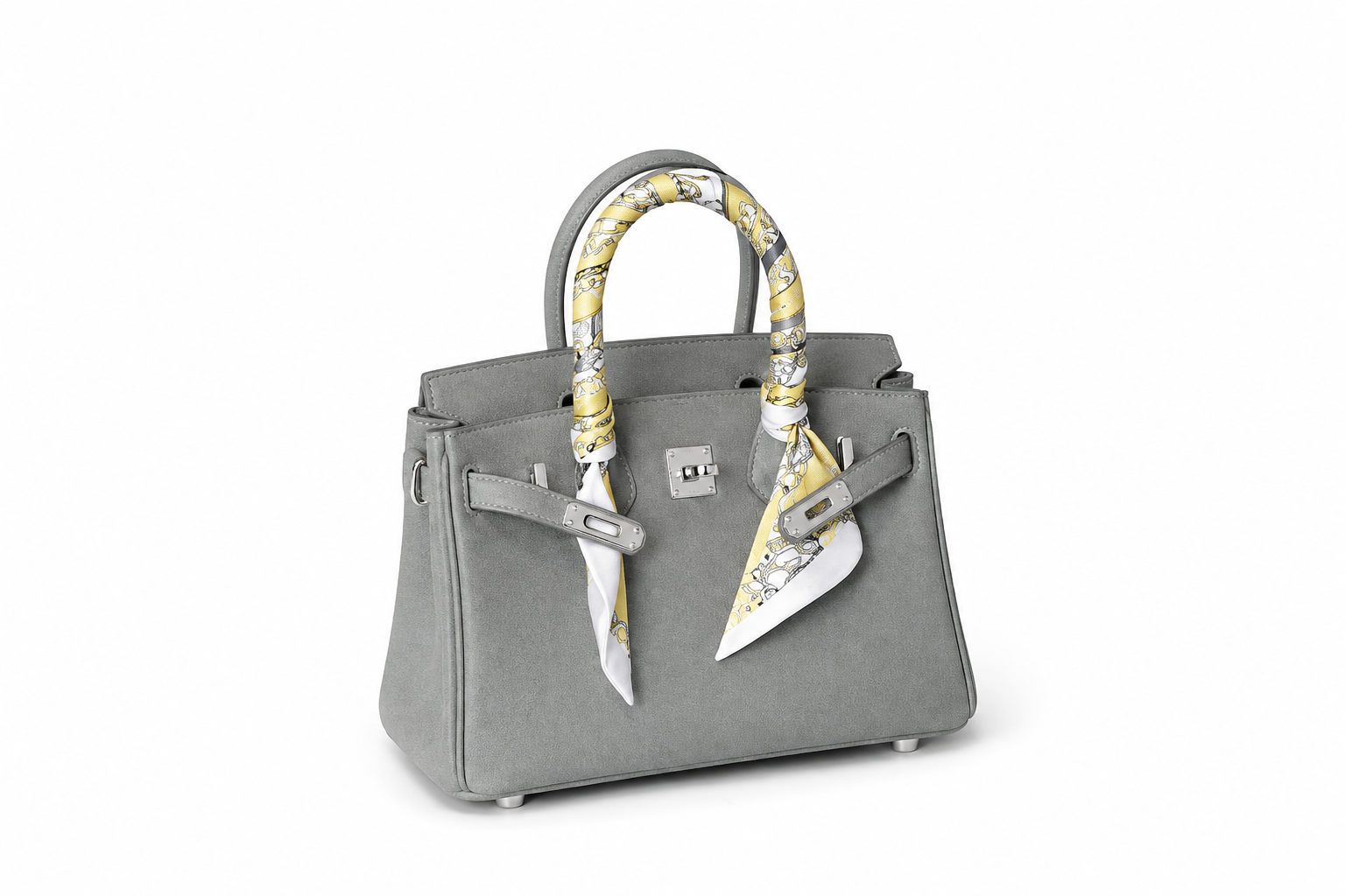 Elara Sac à poignée supérieure avec foulard – Gris perle