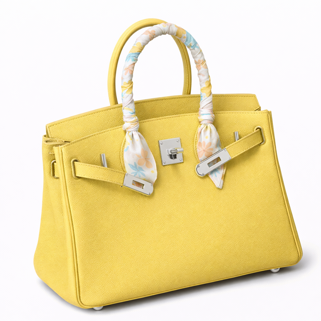 Elara Sac à poignée supérieure avec foulard – Jaune doux