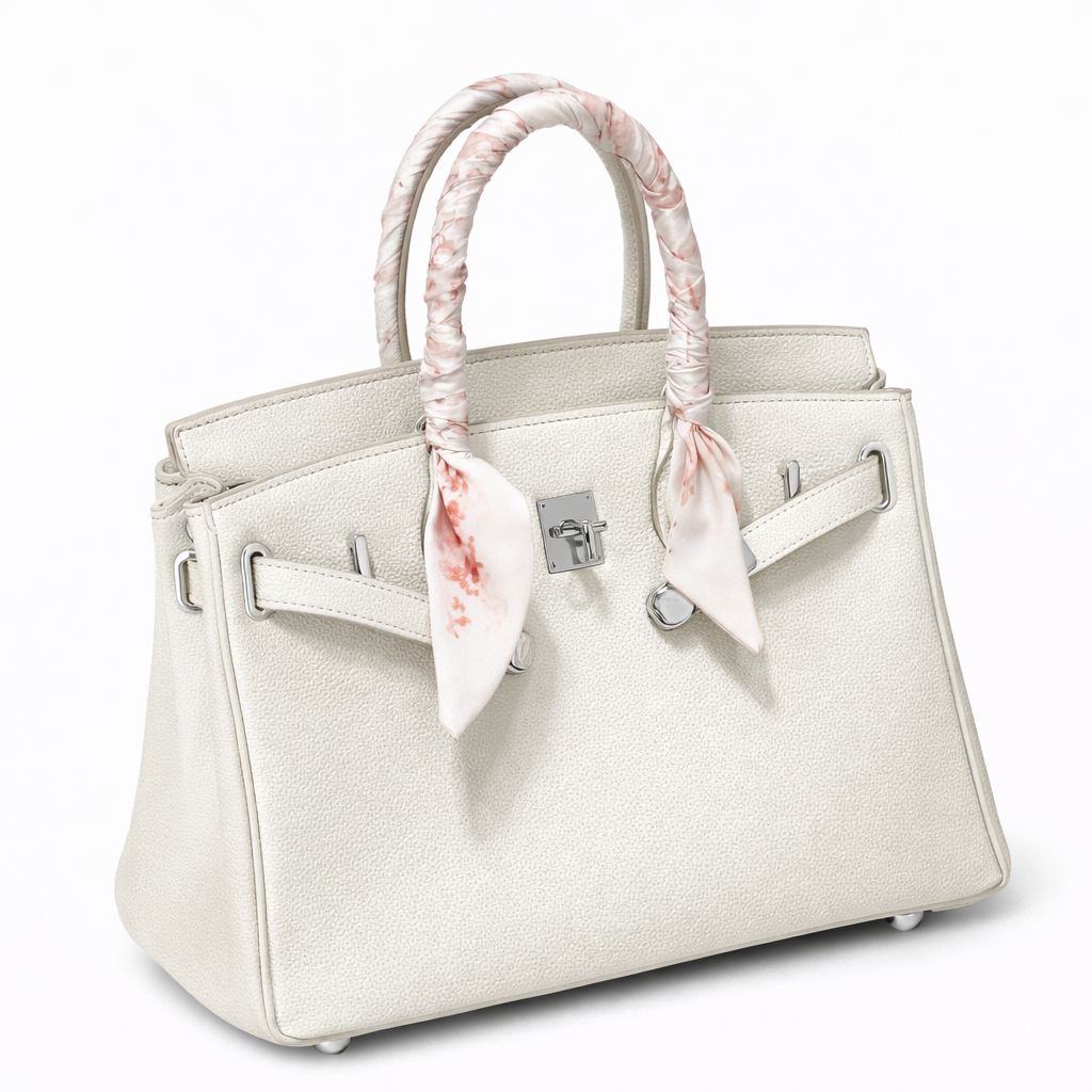 Elara Sac à poignée supérieure avec foulard – Ivoire texturé