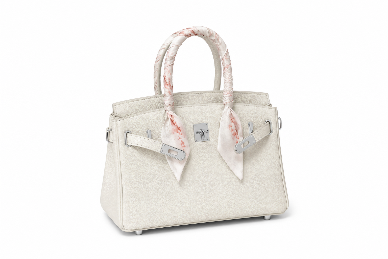 Elara Sac à poignée supérieure avec foulard – Ivoire texturé