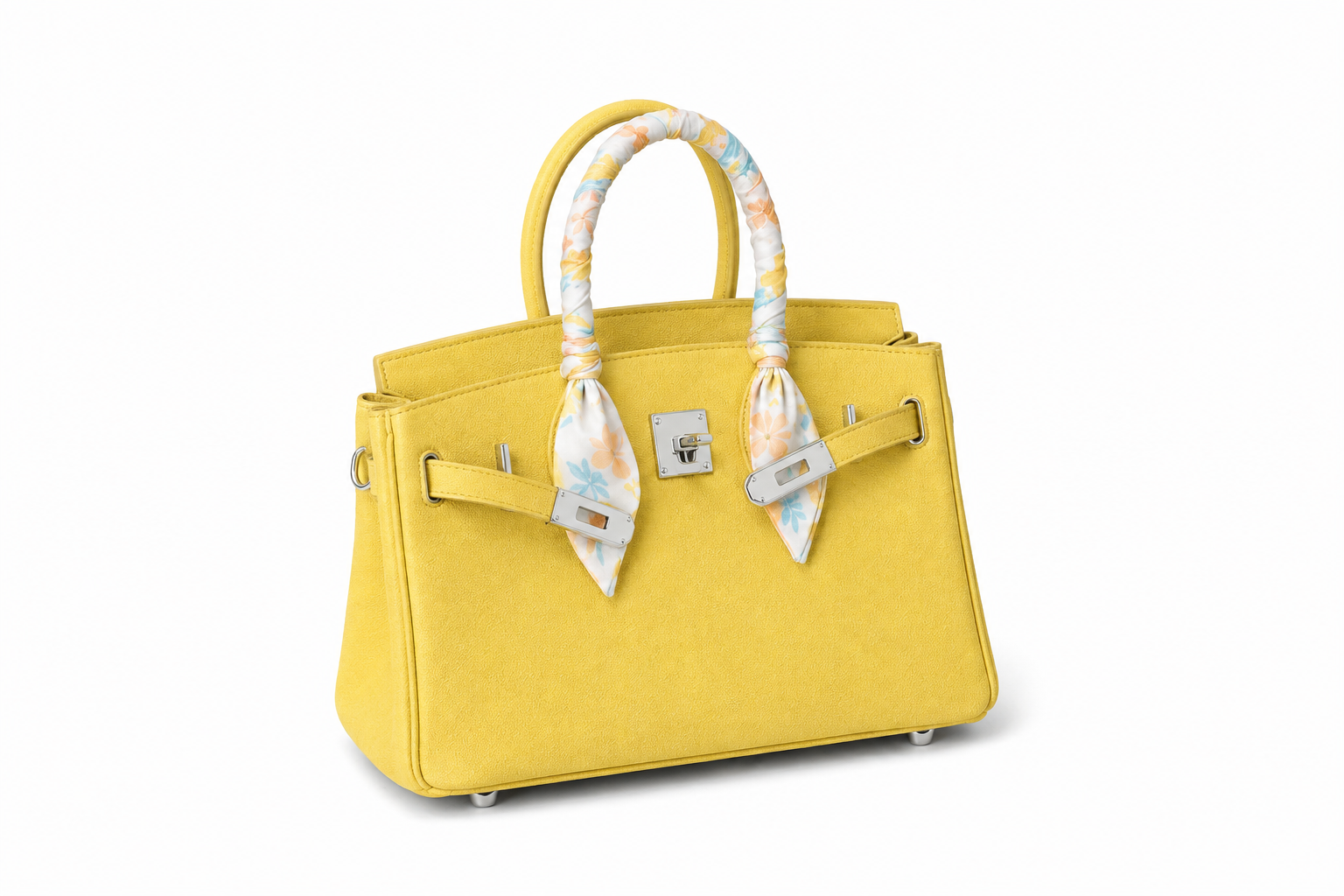 Elara Sac à poignée supérieure avec foulard – Jaune doux