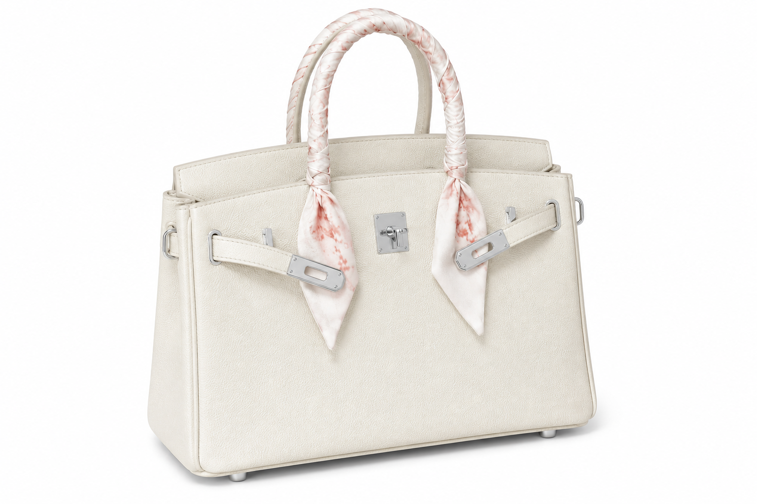 Elara Sac à poignée supérieure avec foulard – Ivoire texturé